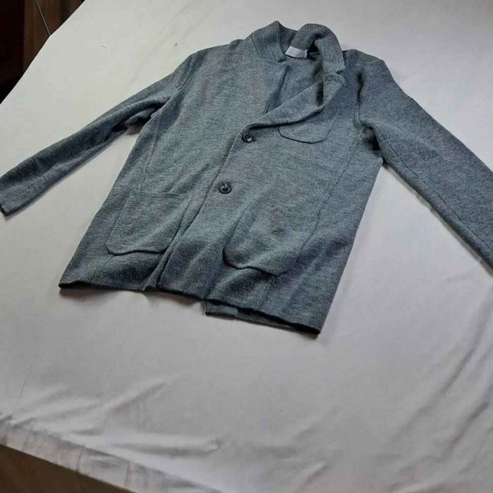 BUGATCHI Merino Wool Knit Cardigan Sweater Small Gray Button Front Pockets